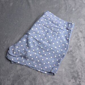 Old Navy Womens Everyday Short 14 Mid Rise Linen Blend Blue Polka Dot